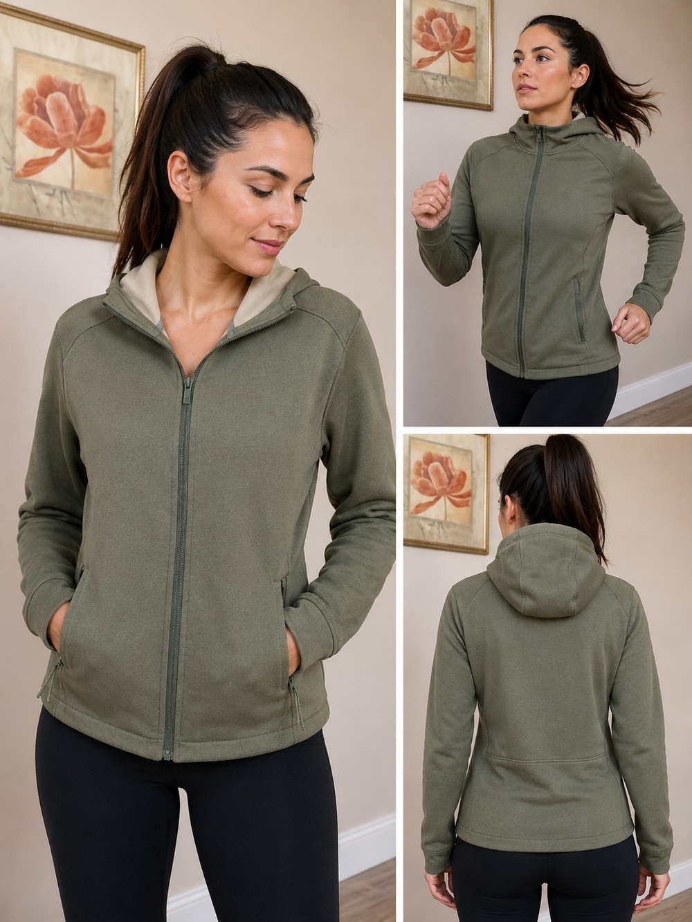 all in motion Olive Zip-Up Hoodie Jacket Active Wear Women's Small